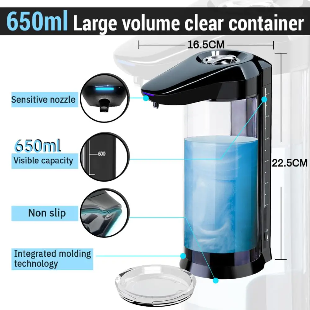 

650/400ml Automatic soap Dispenser touchless Rechargeable or connect to the power supply Liquid soap Dispenser Gel Hand sanitize