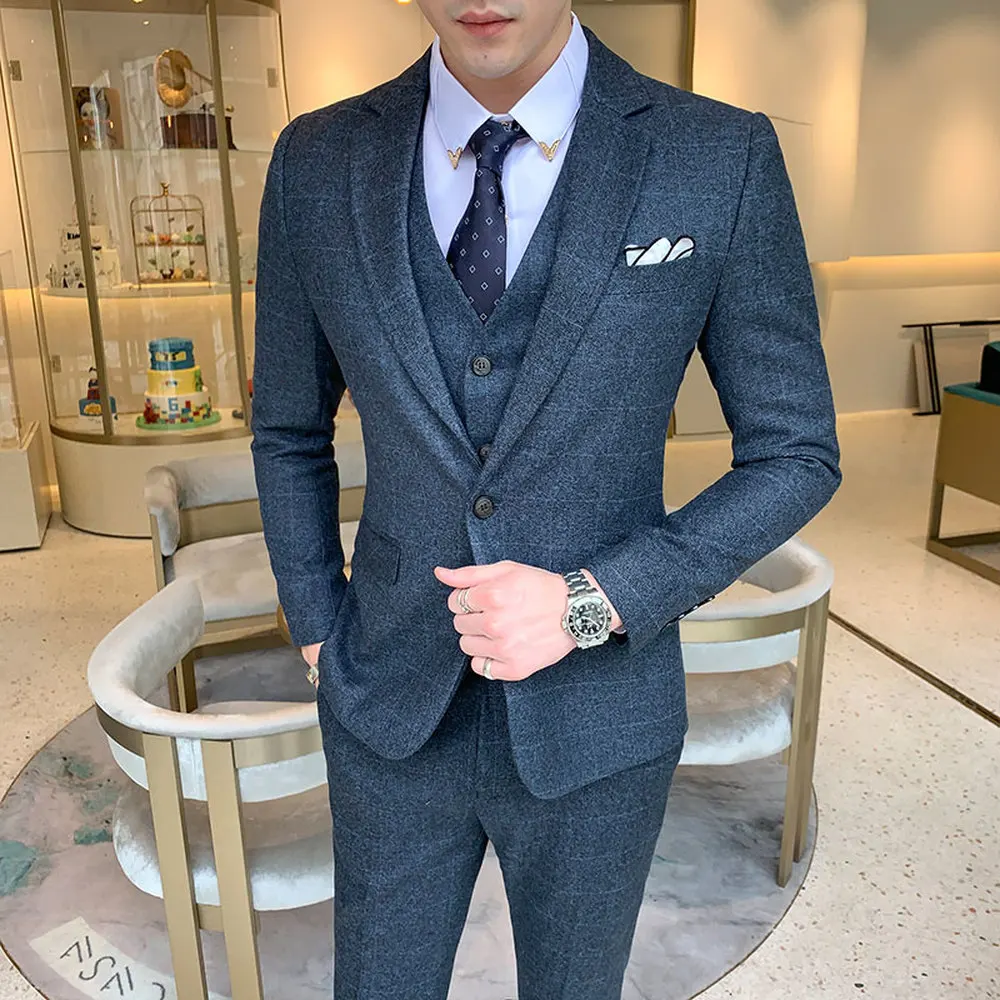 

2021 Mens Plaid Three Piece Set ( jacket + pant + vest ) Wedding Party Men Business Dress Suits Slim Design Suits For Men