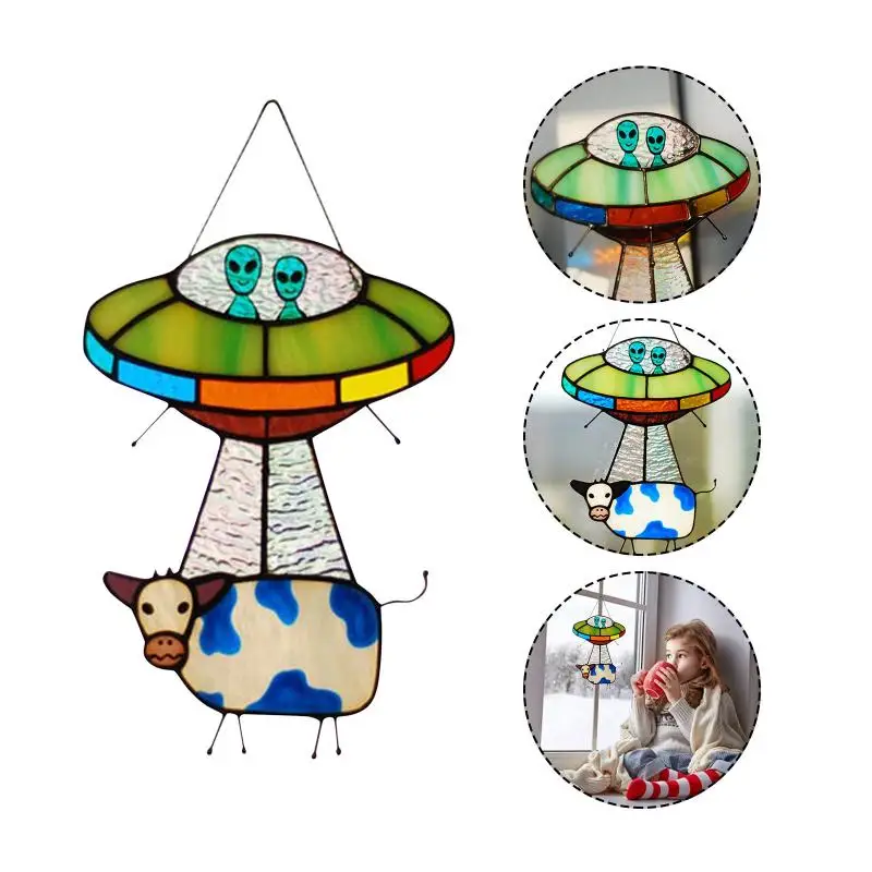 

Creative Pendant Strange UFO Stealing Cow Home Garden Ornaments Craft Children Bedroom Decor Window Scenery Decor Creative Gift