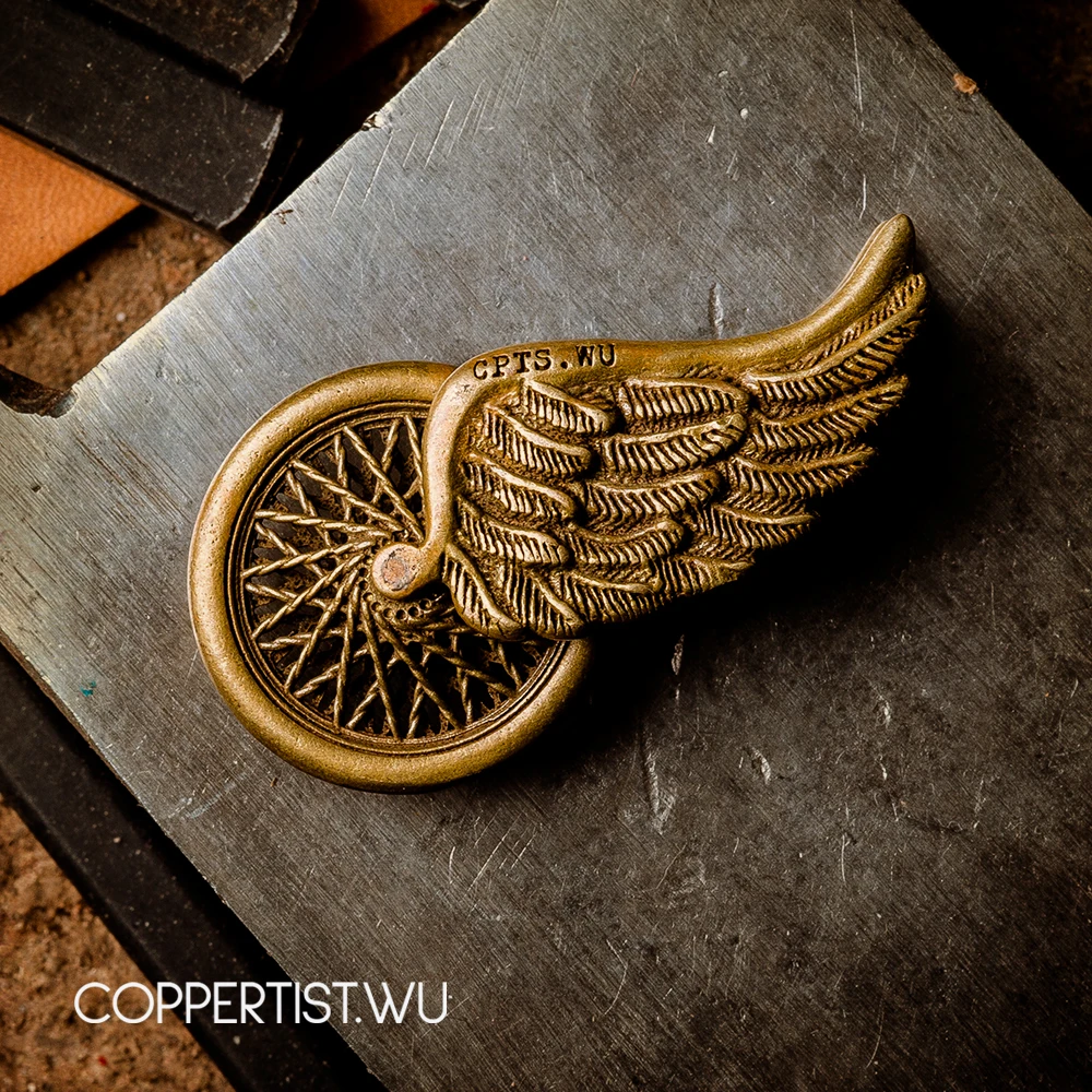 Coppertist. wu латунный металлический двигатель летающего колеса брелок для ключей ручной работы Модное панк кольцо для ключей с сумочкой кулон