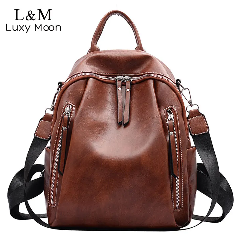 Классический кожаный рюкзак для женщин вместительные дорожные сумки ранец на