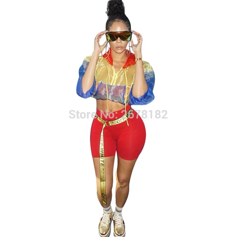 Женский спортивный костюм контрастного цвета с молнией спереди куртка капюшоном