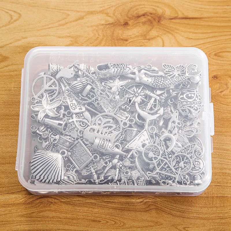 

100PCS Mix Ancient Silver Color Charm Starfish Angel Liberty Pendant Necklace Bracelet Earrings Woman Jewelry Gift With Box