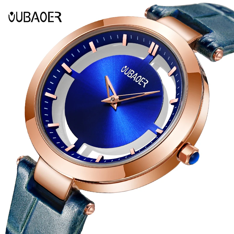 

OUBAOER Rose Blue Women Quartz Watches Top Brand Luxury Fashion Female Quartz Wristwatch Ladies Leather Clock Ladies reloj mujer