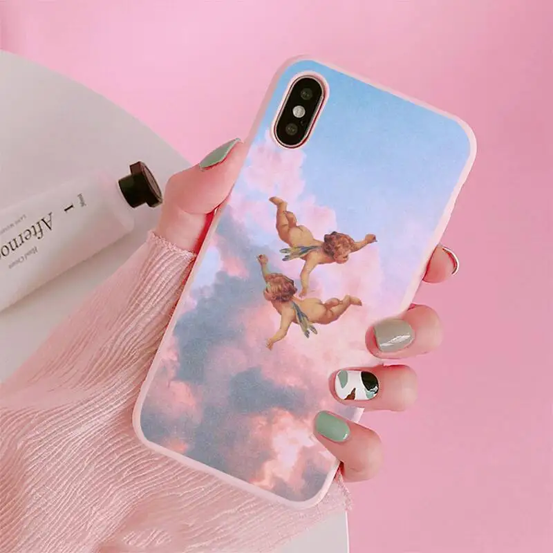 

Angels Aesthetic Aesthetics Rubber Phone Case Candy Color Pink for iPhone 11 pro XS MAX 8 7 6 6S Plus X 5S SE 2020 XR