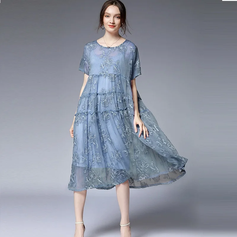 Женское шифоновое платье с вышивкой Длинное свободное вечернее из