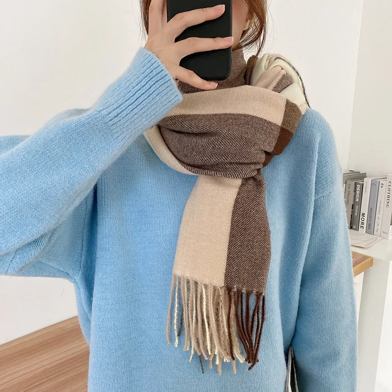 

Woman Scarf Plaid Scarf Women Winter New Thick Warm Imitation Cashmere Tassel Shawl Women's Scarf