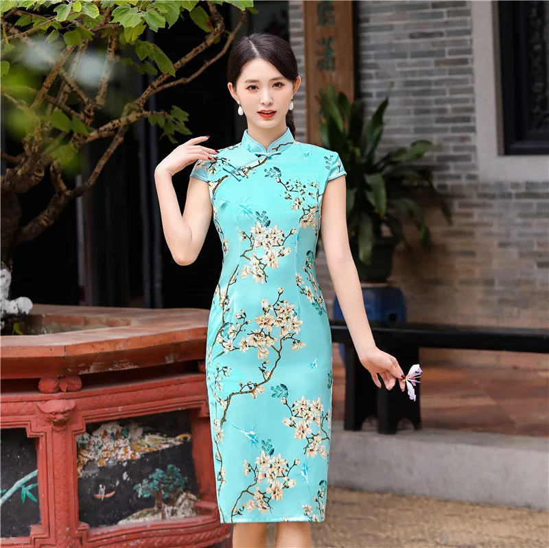 9 стилей традиционный китайский стиль длина до колена Cheongsam Ретро тонкое вечернее
