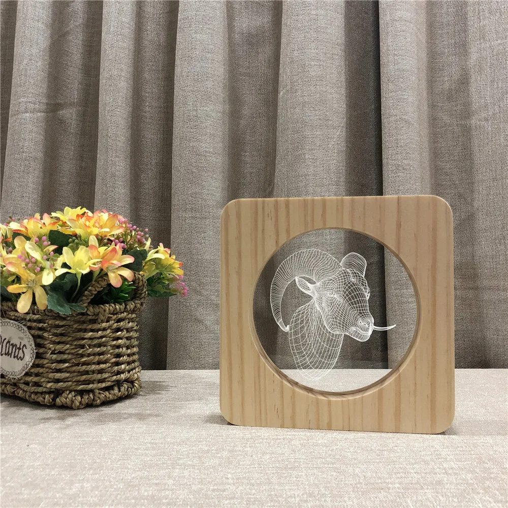 3D Светодиодная акриловая деревянная Ночная лампа в виде козы овцы животных