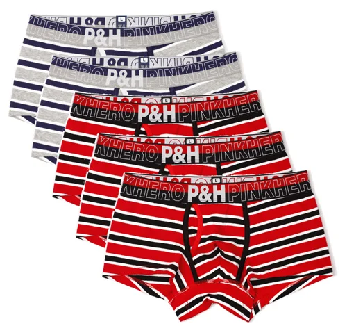 5 шт./лот Pink Heroes Для мужчин шорты-боксеры хлопок Для мужчин нижнее бельё для девочек модный бренд Полосатый Для мужчин Трусики-шорты высокого качества сексуальные мужские боксеры, M-XXL - Цвет: As shown