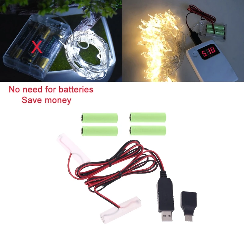 1 м Тип USB C двойной LR6 AA Батарея Элиминатор кабель может заменить 4 года батарейки