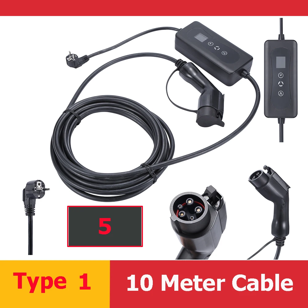 10m Type 1 2 j1772 Type1 Type2 Car Charger Household Portable Charging Gun Adapter For Tesla Model 3 S X Leaf Audi BMW EV | Автомобили и