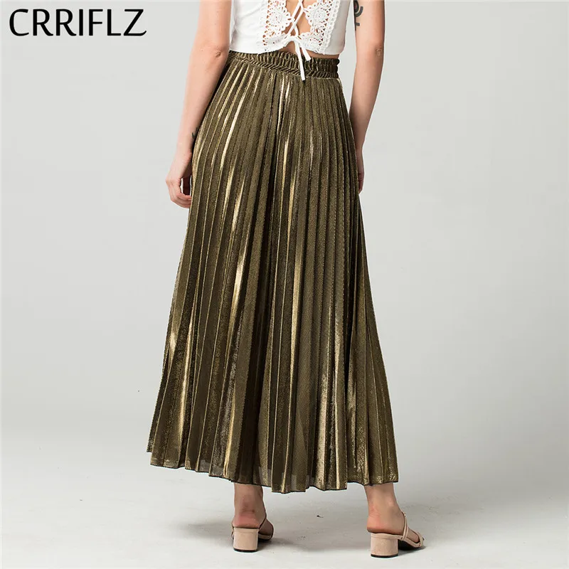 Женская плиссированная юбка CRRIFLZ золотистая облегающая трапециевидная с высокой