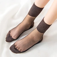 new type of filigreed transparent socks summer crystal stockings with cotton soles medium tube breathable black silk stockings