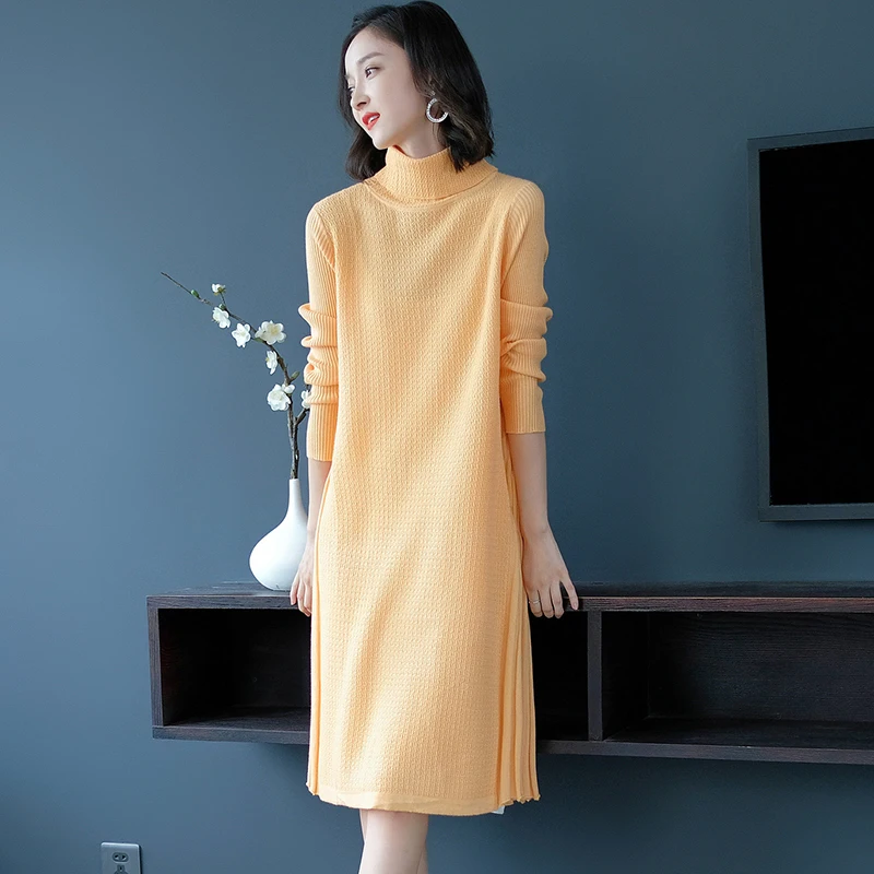 Zhichu/осеннее платье свитер для женщин однотонные вязаные платья с длинным рукавом