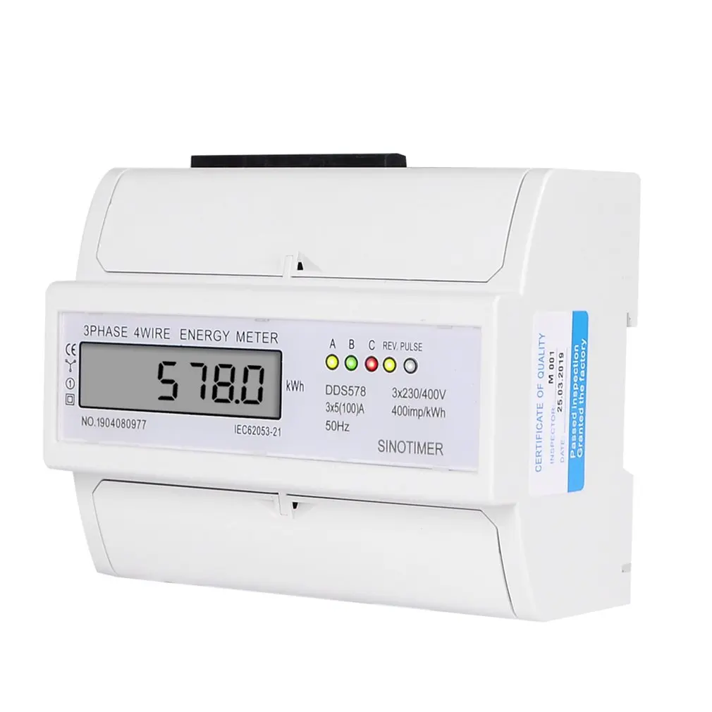 

SINOTIMER DDS578 Three Phases 4 Wire 5-100A 380V Digital Power Meter Electricity Consumption Measure Meter 35mm DIN Rail Mount