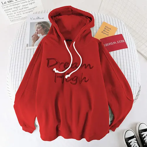 red with hood Женский бархатный толстовки с длинным рукавом TIGENA, теплый свитшот с капюшоном в корейском стиле для женщин на осень-зиму - Цвет: red with hood