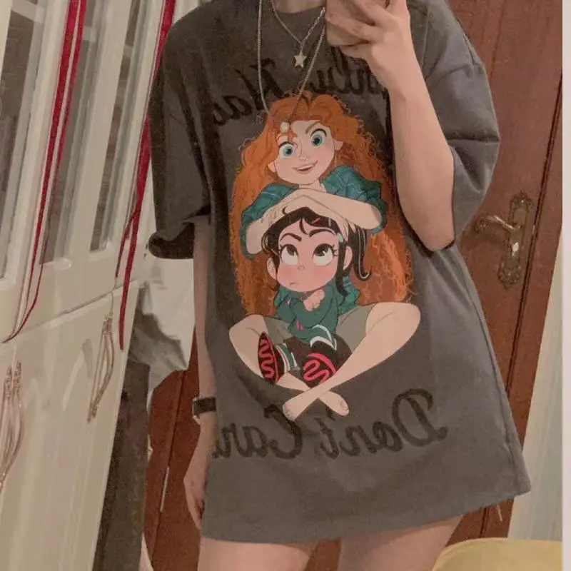 

Short-sleeved Summer 2021 New Loose Korean Style T-shirt Female Harajuku Semi-sweet Cool Top Woman Tshirts