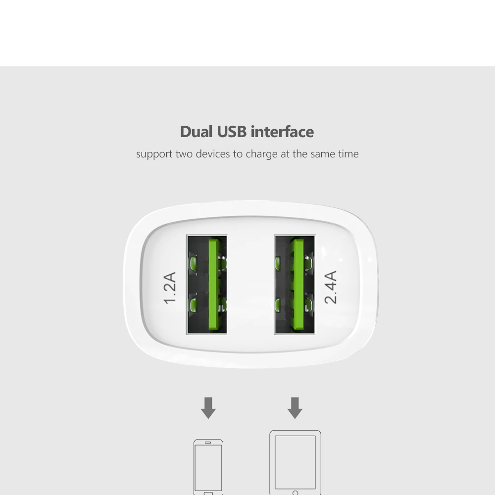 Usb зарядное устройство для путешествий ЕС штекер 2.4a адаптер быстрой зарядки портативное двойное Сетевое зарядное устройство кабель для мобильного телефона для iphone samsung xiaomi