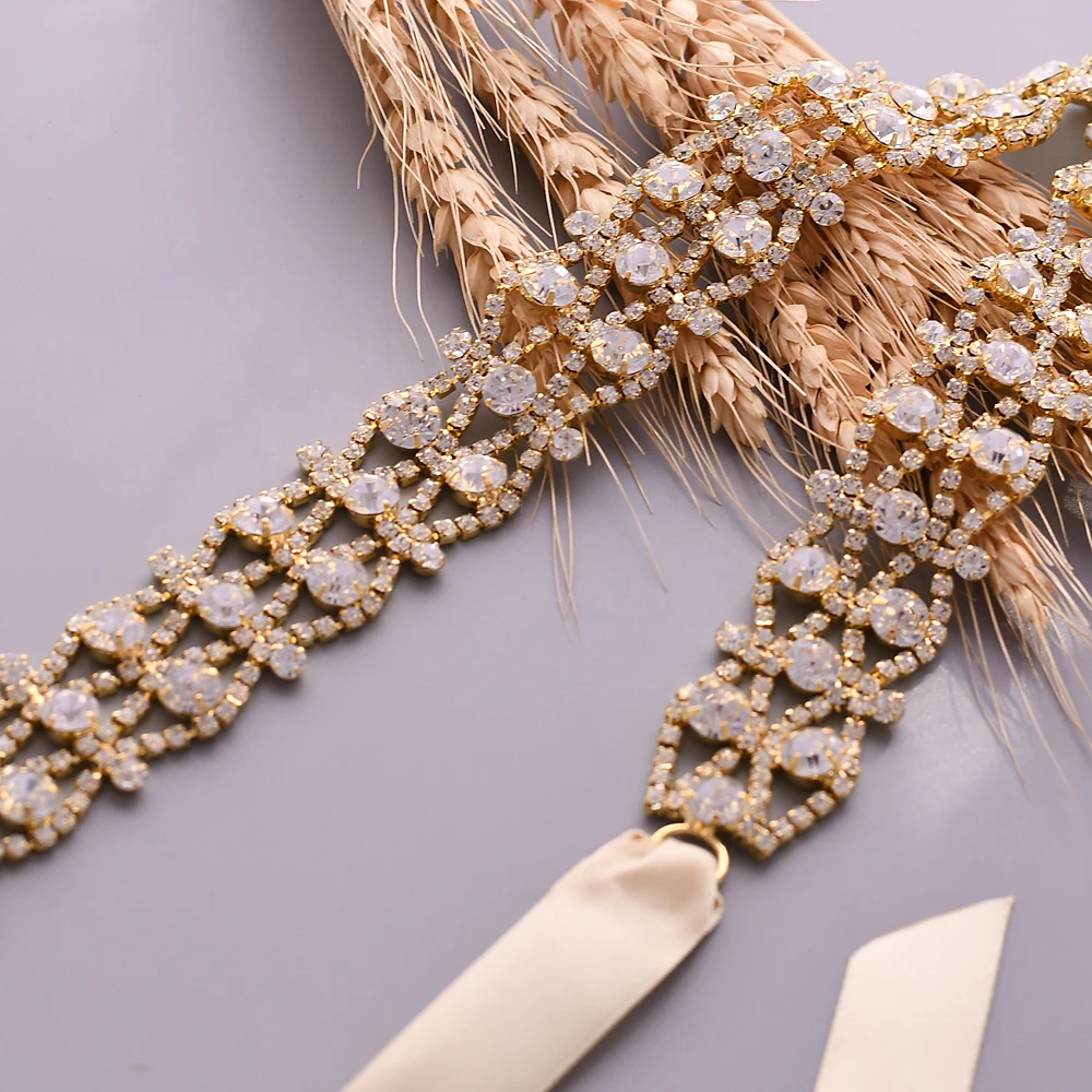 Стриксы S414-G роскошные золотые Свадебные ремни стразы свадебное платье пояс к