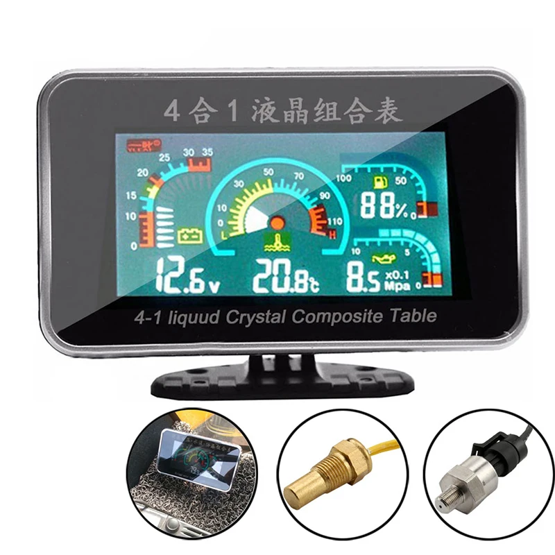 Приборная панель 4 в 1 Универсальный ЖК дисплей Автомобильный цифровой датчик