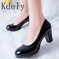 new ol women pumps shoes women pu leather shallow slip on solid round toe high heels wedding party derss shoes mujer plus size40