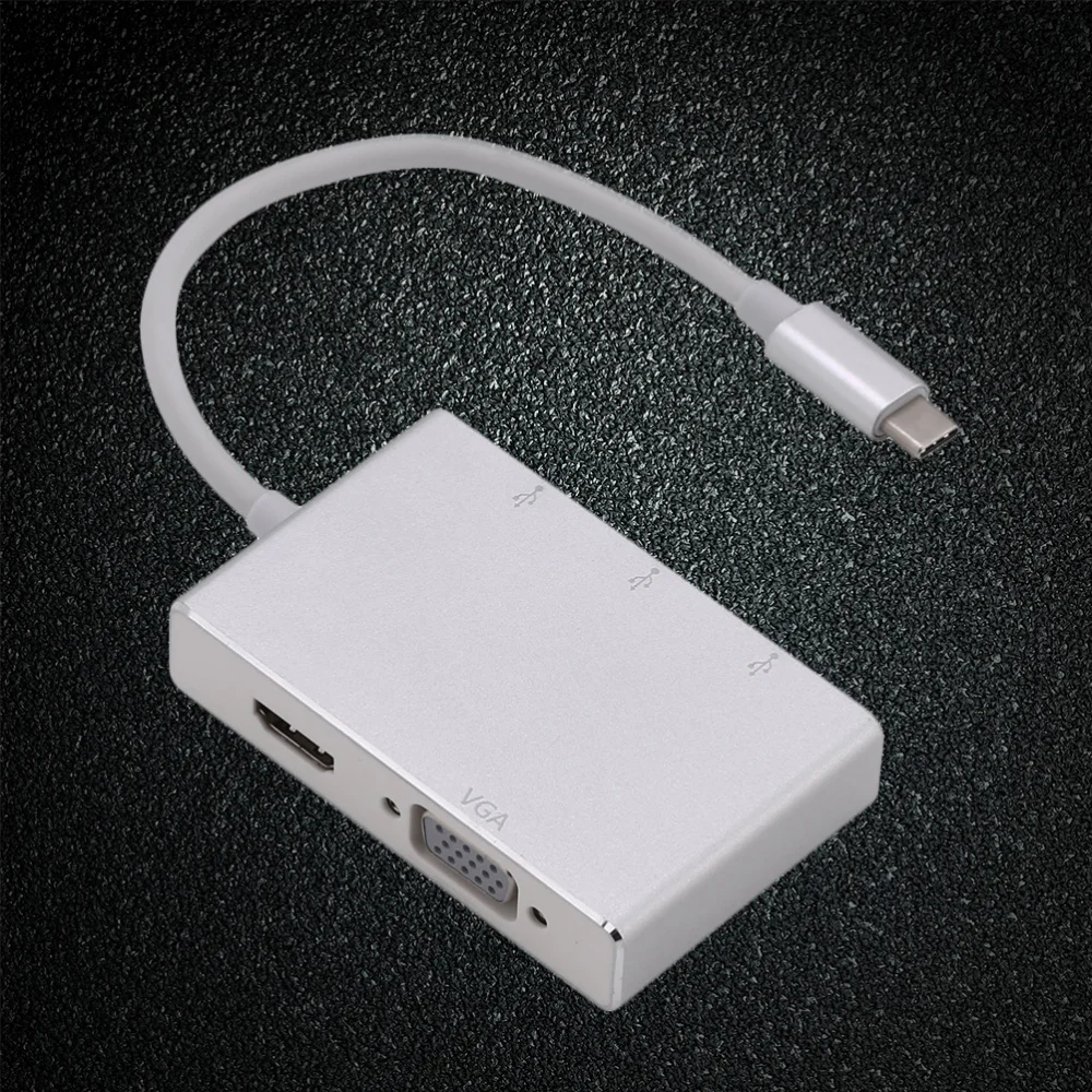 

5 in 1 Type-C Hub USB to 4K HDMI VGA and USB 3.0 Port Type Adapter Hub Converter (Silver)
