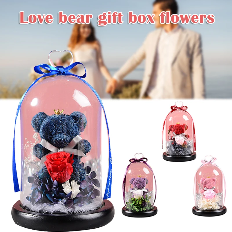 

Bear Rose Flower Glass Cover Led Light Mother's Valentine's Day Gift FP8
