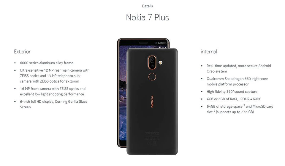 Nokia 7 Plus NFC 4 Гб ОЗУ 64 Гб ПЗУ 6,0 дюймов полный экран 3800 мАч Snapdragon 660 фронтальная 16 Мп задняя 12+ 13 Мп отпечаток пальца мобильный телефон