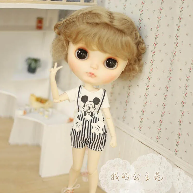 Bybrana bjd 1/3 1/4 1/6 1/8 мохер принцессы двойная оплетка короткие кудрявые волосы, розовые, желтые, морковь светильник коричневый пользовательские кукольный парик