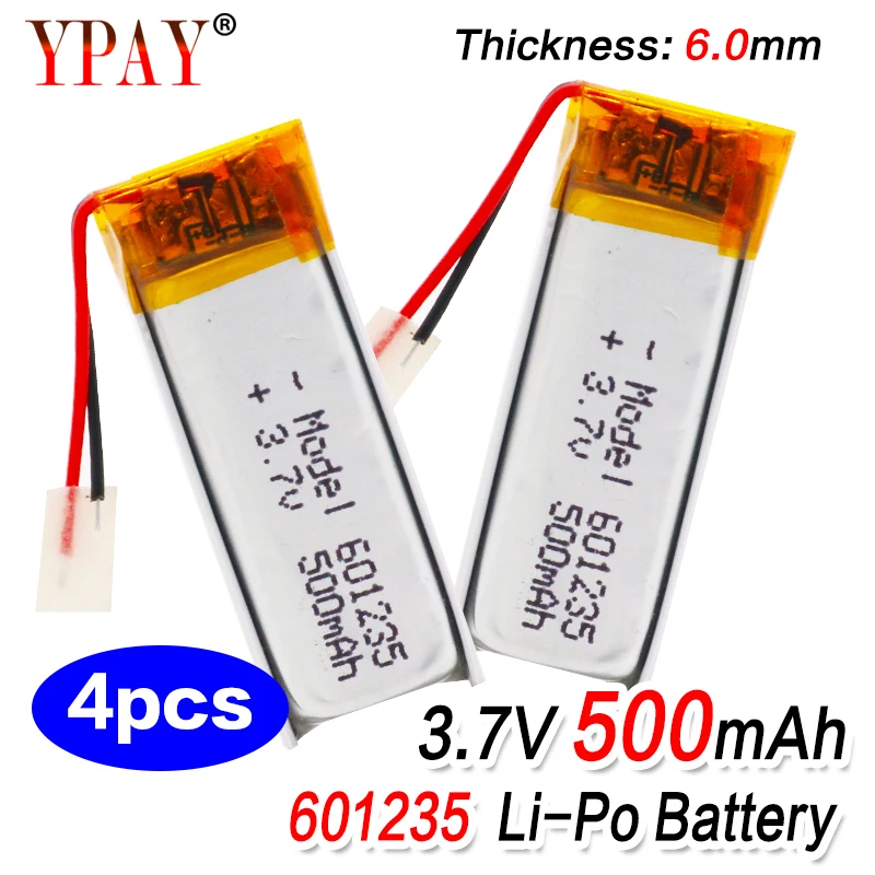 4 шт. 3 7 V 500mAh аккумуляторная батарея 601235 литий-полимерные ионные аккумуляторы для
