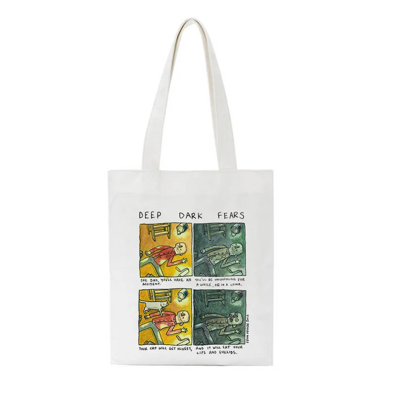Horror Comics &quotdeep Dark Fear&quot Printed Shoulder Canvas Bags Harajuku vintage Women Wallet Fun Casual new Ulzzang shopping bag | Багаж и