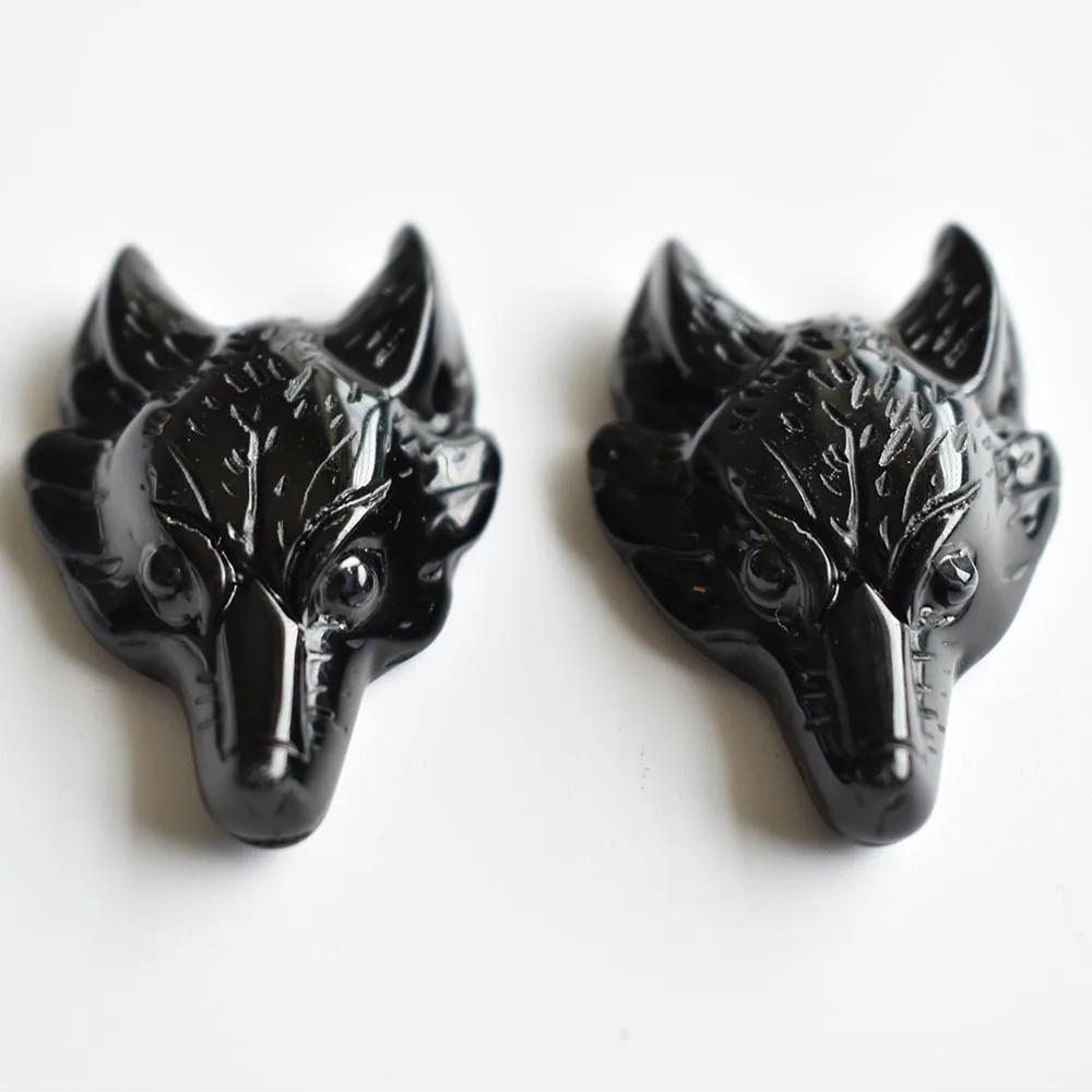 Wholesale 2pcs/lot Fashion good quality natural Obsidian stone Carved Wolf Head shape Pendants for Necklace jewelry making