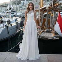 elegant chiffon wedding dresses beach applique lace bride gown halter neck boho princess party gowns lace up plus size customize