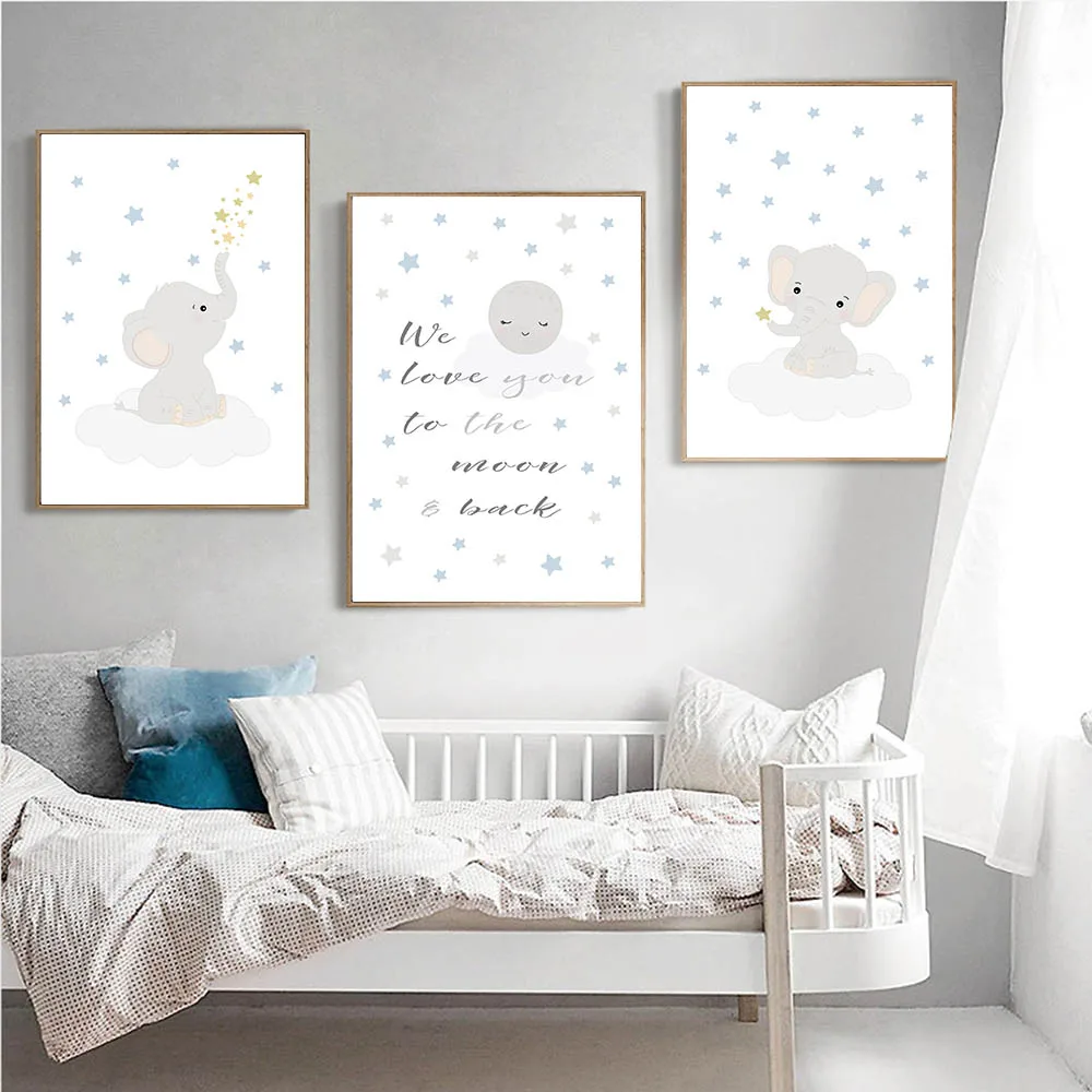 

Wall Art Canvas Poster Nursery Quotes Cartoon Animal Elephant Print Painting Decorative Picture Nordic Kid Baby Room Decoration