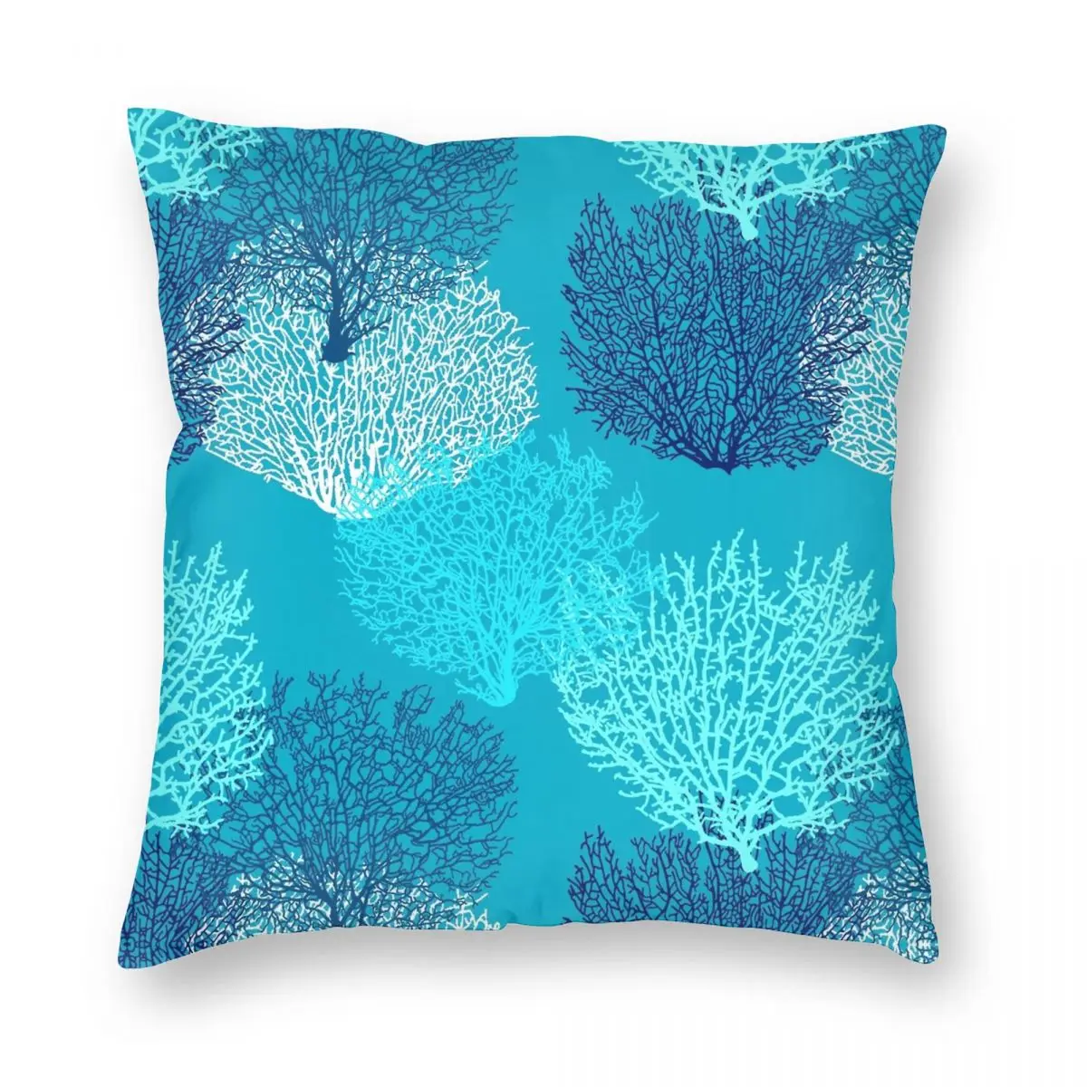 Fan Coral Turquoise Aqua Cobalt Blue Square Pillowcase Polyester Linen Velvet Zip Decor Throw Pillow Case Sofa Cushion Case
