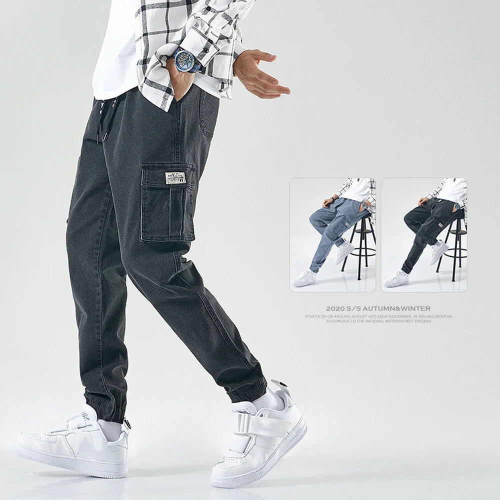 Men's Jeans Plus Fat Plus Size Tooling Pants Spring Autumn Sports Beamed Cargo Harlan Pocket Jeans Casual Long Joggers Trousers