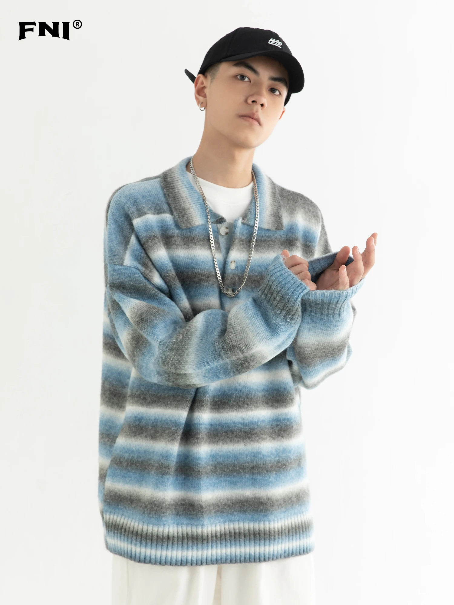 

FNI Crew Neck Pullover Sweater Men's And Women's Autumn And Winter American Retro Lazy Wind Loose Polo