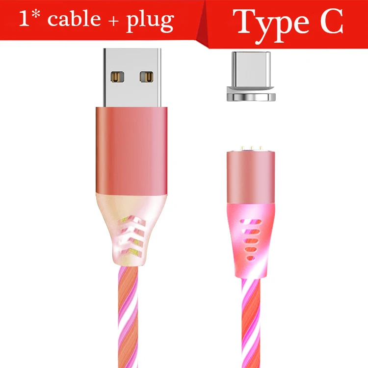 2.4A светодиодный легкий магнит type C Micro USB кабель для Xiaomi huawei Iphone Магнитный кабель для быстрой зарядки шнур для зарядного устройства USB C кабель для передачи данных - Цвет: Red Type C  cable