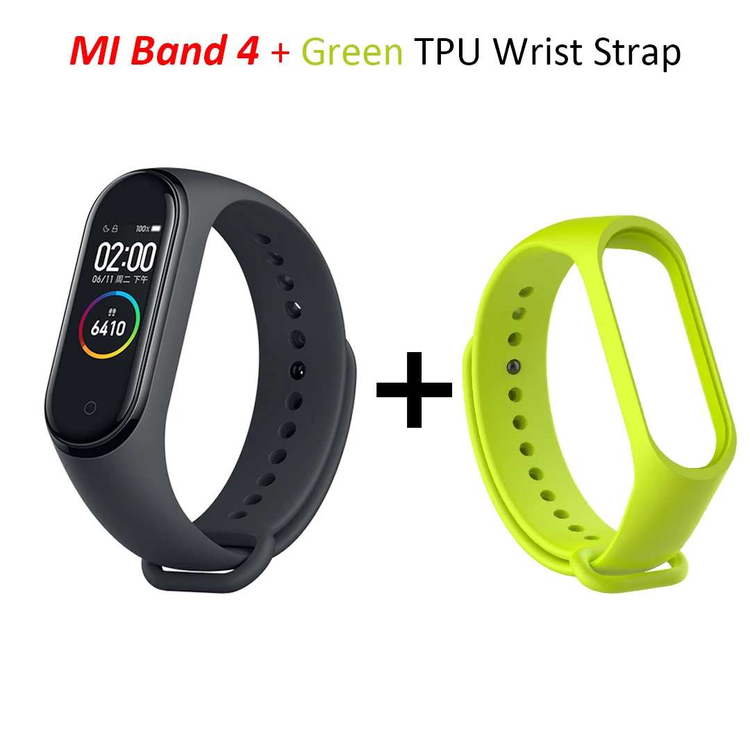 Xiaomi mi браслет 4 mi Band 4 standard Verion умный фитнес-браслет частота сердечных сокращений 50 м Водонепроницаемый Bluetooth 5,0 - Цвет: Add Green Strap