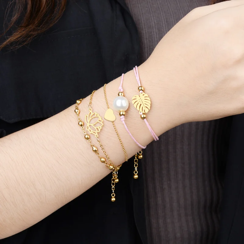 BOJIU плетеный шнур из нержавеющей стали индивидуальный Набор браслетов для женщин