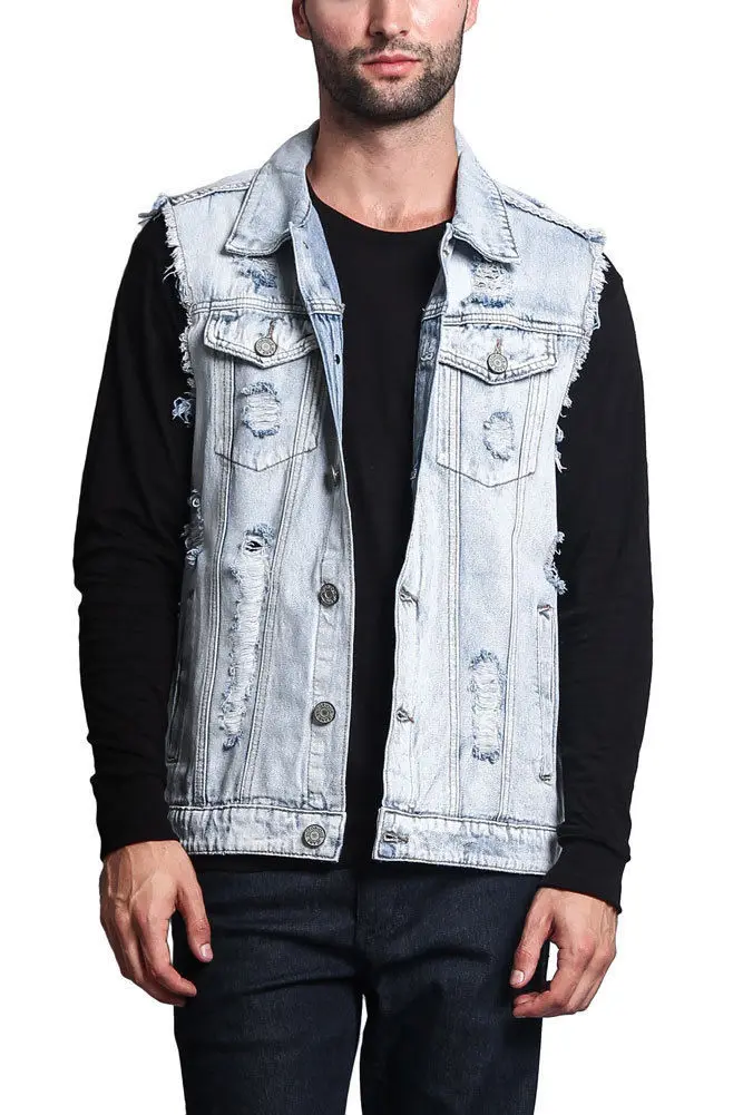 

with holes worn out New men's denim vest
