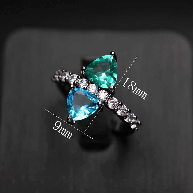 

Fashion Green Crystal Stone Ring For Women White Cubic Zircon Black plated Geometry Finger Ring Girlfriend Gift Free Shipping CZ