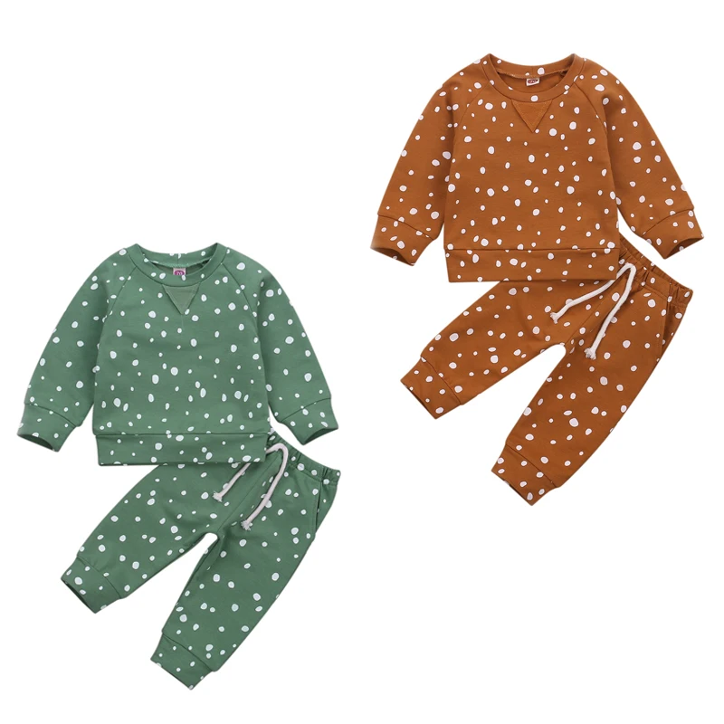 

Newborn Baby Girls Boys Homewear Clothes Sets Polka Dot Print Long Sleeve Pullover Tops Pants 0-24M