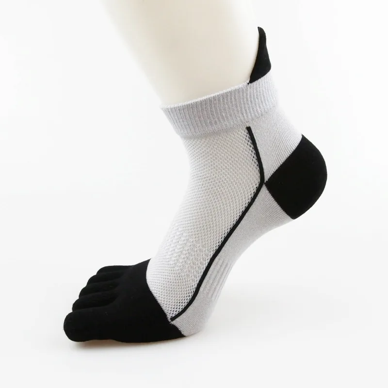 

Cotton color matching double heel sports five-finger sock shaping sweat-absorbent breathable mesh middle tube trendy men's socks