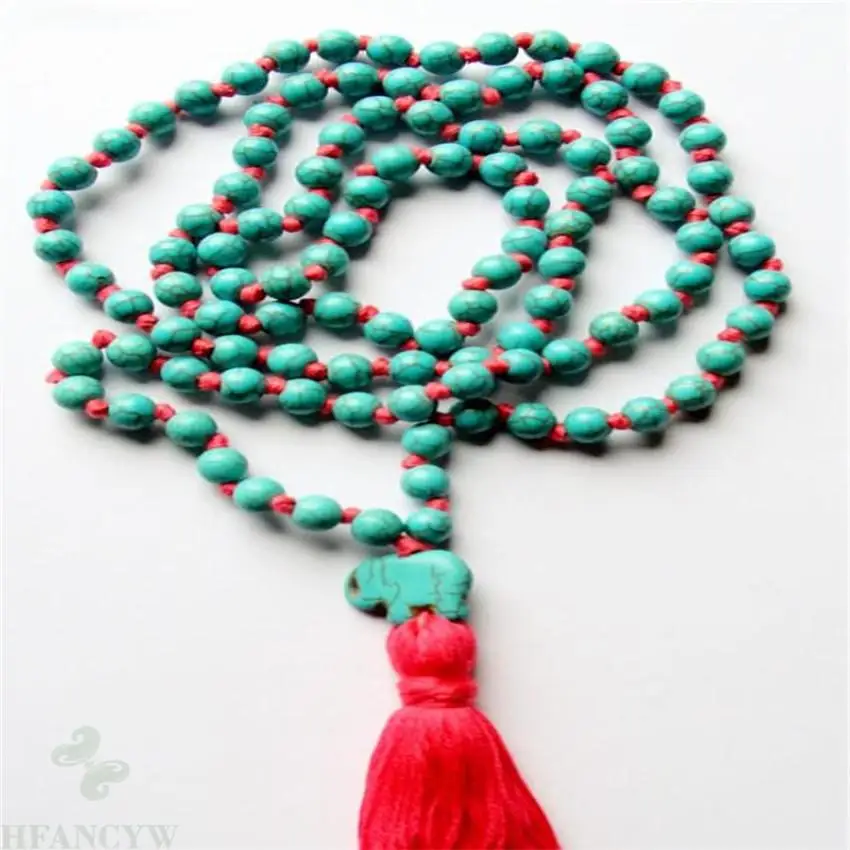 6mm Turquoise Gemstone Tassel Mala necklace 108 Beads Gemstone natural MONK Healing Wrist chain Reiki Bless Wristband Fancy