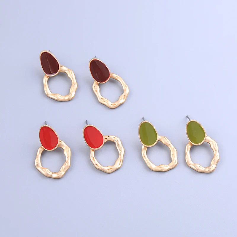 Эмаль Висячие серьги изношенный круг цвет золотой Morandi Ins гипоаллергенный