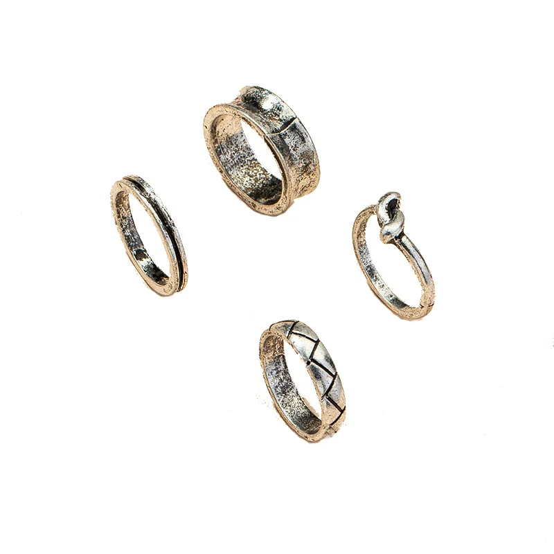 

4pcs/set Vintage Finger Rings Hip Hop Rock Jewelry Gothic Silver Color Pattern Women Ring Sets Hollow Stacking Finger Rings Gift