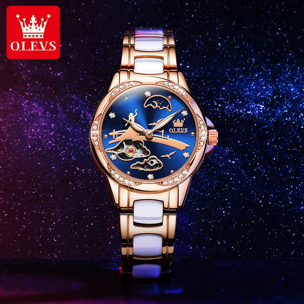 Enlarge OLEVS Women Mechanical Watches Fashion Ceramics Strap Watch Reloj Muje Top Luxury Brand Waterproof Ladies Clock Reloj de damas