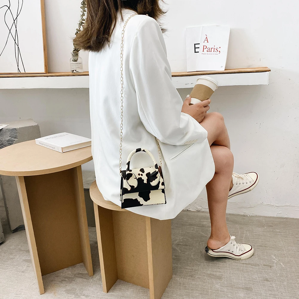 

Fashion Cow Print Women Shoulder Bags PU Leather Chain Mini Crossbody Handbags Portable Female Lady Small Tote Pouch